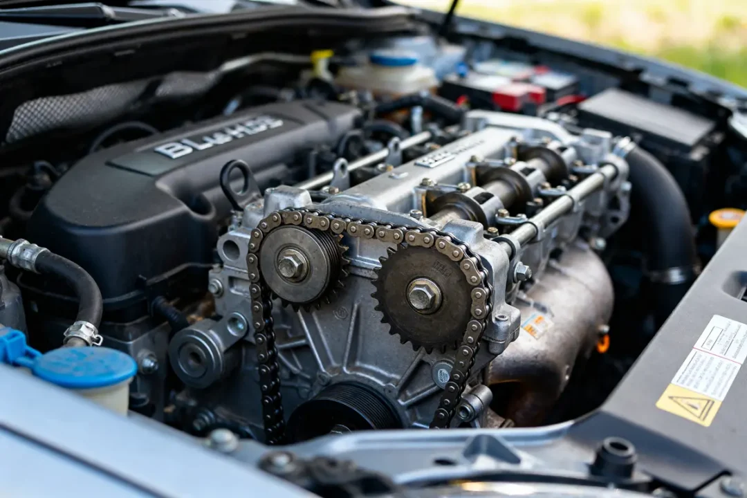 Compartiment moteur montrant un moteur diesel moderne 1.5 bluehdi avec chaîne de distribution visible