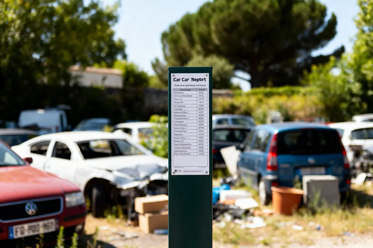 Rapport de voiture dans une casse auto en arrière-plan carvertical gratuit affiché