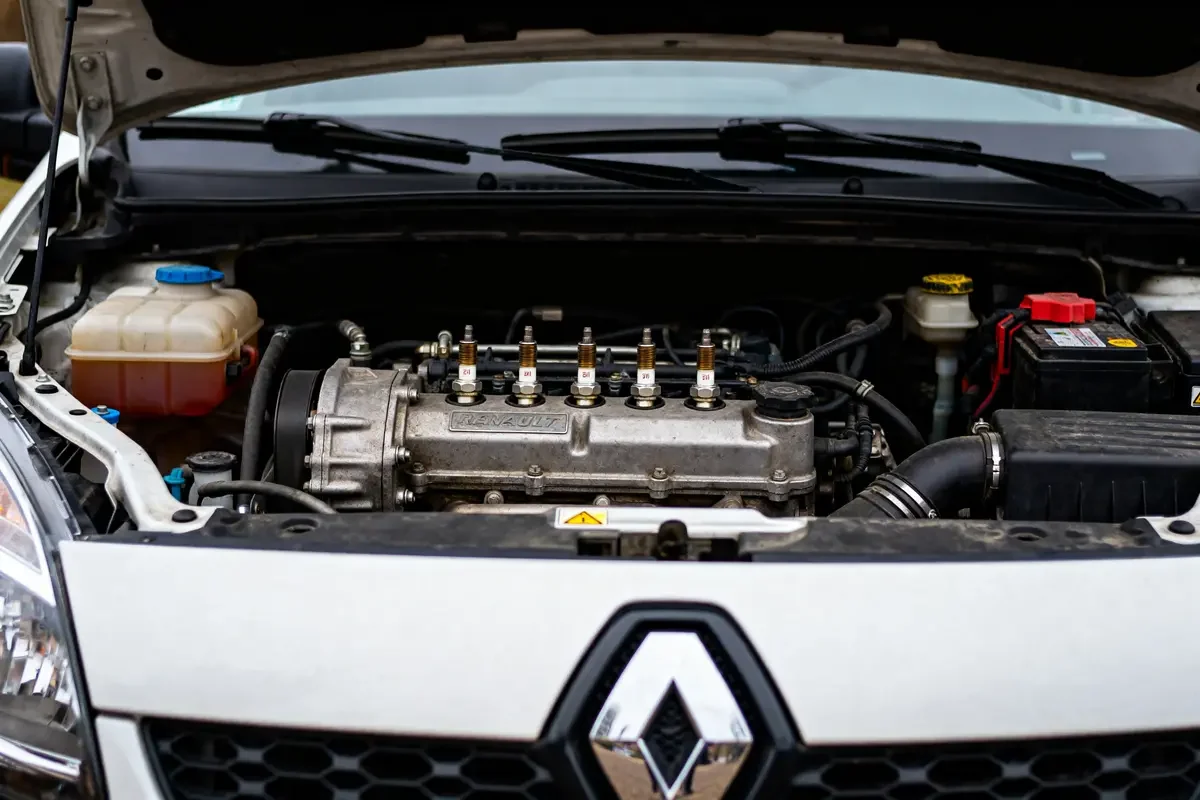 Moteur visible sous capot de Renault avec code d'erreur p0670 sur étiquette