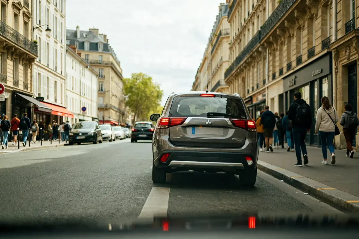 Voiture sur une rue animée intégrant le système start and stop pour optimiser l’arrêt.